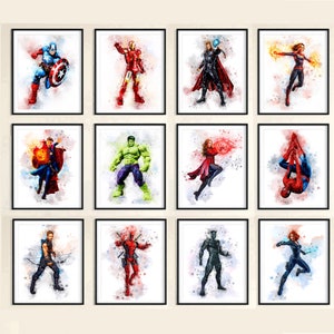 Set 12 Superheroes DOWNLOAD Marvel Print Superhero Avengers Poster Marvel Hulk Captain America Iron Man Hero Heroes Birthday Gifts Boys Art