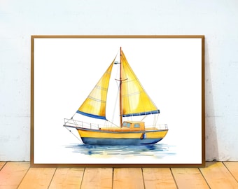 Watercolor Sailboat Print PRINTABLE ART Sailboat Wall Art Nursery Art Nautical Nursery Decor, Baby Room Wall Decor Kids Gallery Wall Art Boy