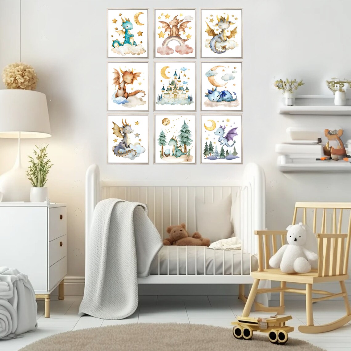 Set of 9 Baby Dragons, PRINTABLE WALL ART, Dragon Nursery Decor Payroom ...