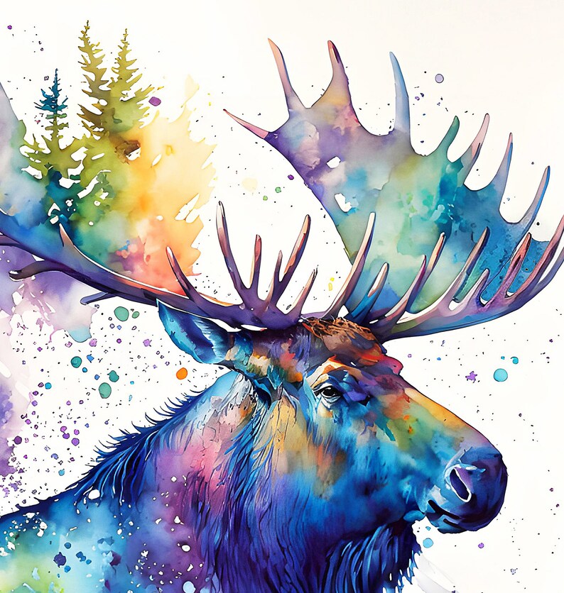 Watercolor Moose PRINTABLE ART Moose Print Download Moose Poster Gift ...
