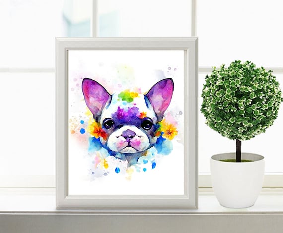 フレンチブルドッグ ベビー 水彩画 印刷可能なアート 動物イラスト
