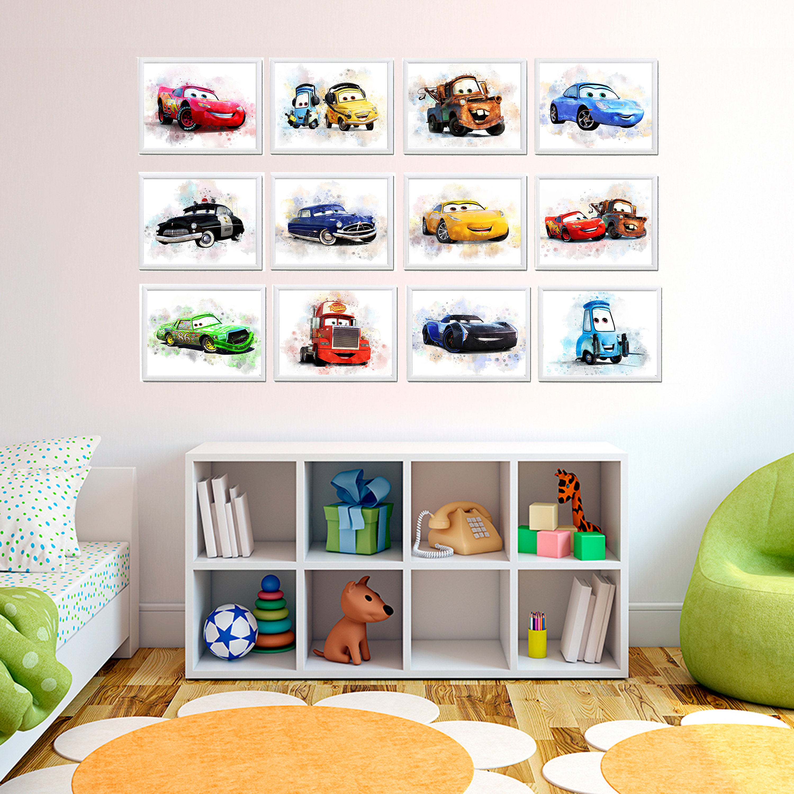 セット 12 ディズニー カーズ 印刷可能なアート 水彩 ディズニー