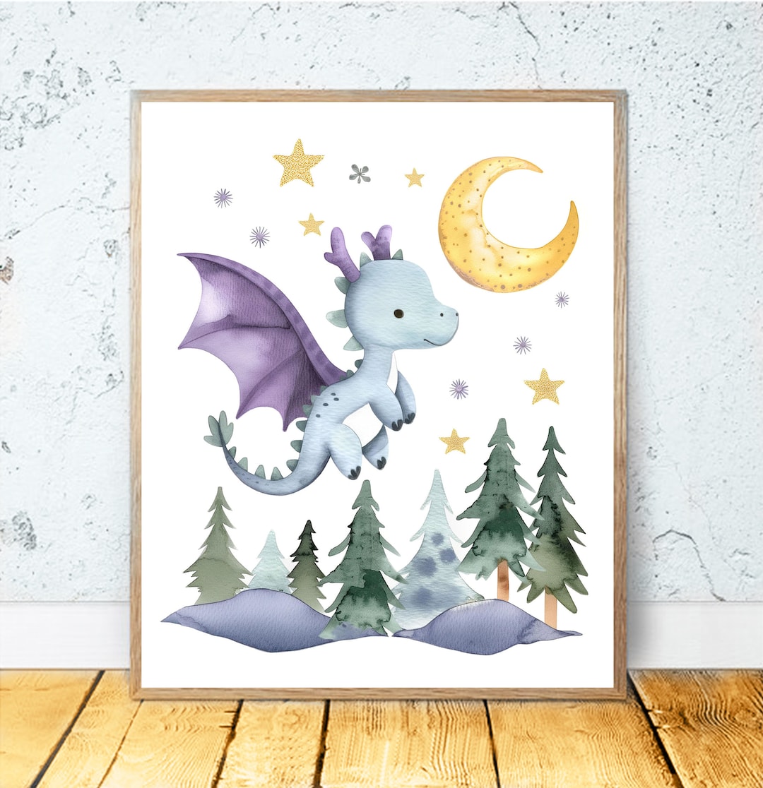 Baby Dragon PRINTABLE ART, Dragon Art Dragon Nursery Decor, Watercolor ...