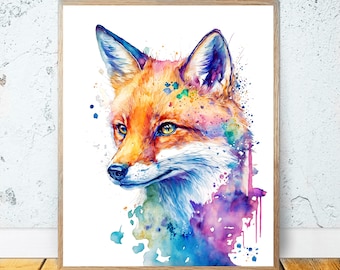 Fox Watercolor PRINTABLE ART fox print fox poster fox decor fox art watercolor fox gift fox printable art print gift colorful painting #58