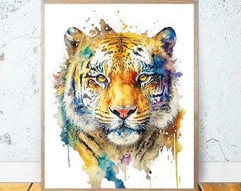 Watercolor Tiger PRINTABLE ART Tiger Print Instant Download Tiger Poster Wildlife Gift Animals Decor Nursery Animal Painting Colorful #17