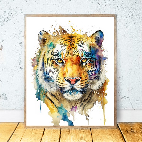 Watercolor Tiger PRINTABLE ART Tiger Print Instant Download Tiger Poster Wildlife Gift Animals Decor Nursery Animal Painting Colorful #17