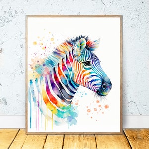 Watercolor Zebra PRINTABLE ART - Zebra Print Zebra Poster Safari Animals Print Home Decor Nursery Animal Colorful Wall Art Wildlife Gift #67