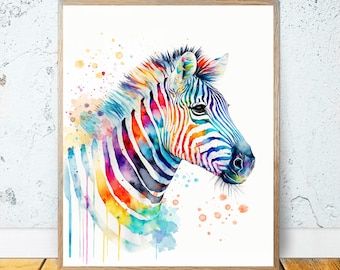 Watercolor Zebra PRINTABLE ART - Zebra Print Zebra Poster Safari Animals Print Home Decor Nursery Animal Colorful Wall Art Wildlife Gift #67