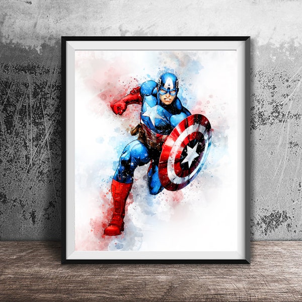 Captain America PRINTABLE ART Captain America Print Captain America Poster Superhero Print Marvel Print Superhero Print Nursery Decor