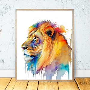 Watercolor Lion PRINTABLE ART Lion Print Instant Download Lion Poster Safari Gift Animals Wall Decor Nursery Animal Painting Colorful #37
