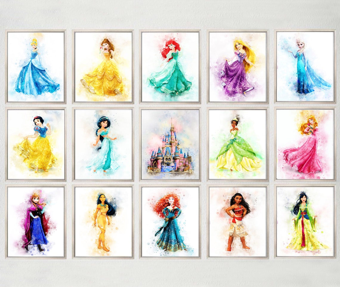 Set 15 Disney Princess PRINTABLE ART Watercolor Disney Etsy