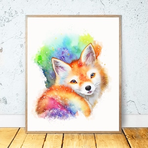 Fox Watercolor PRINTABLE ART Fox Print Download Cute Fox Poster Gift Animals Wall Decor Nursery Animal Painting Colorful Fox Painting #39