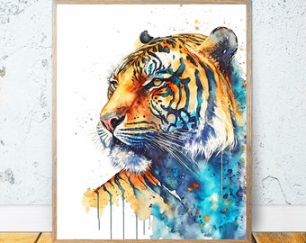 Watercolor Tiger PRINTABLE ART Tiger Print Instant Download Tiger Poster Wildlife Gift Animals Decor Nursery Animal Painting Colorful #15