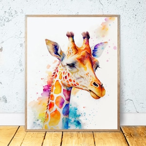 Watercolor Giraffe PRINTABLE ART Giraffe Print Download Giraffe Poster Wild Life Gift Animals Decor Nursery Animal Painting Colorful #54