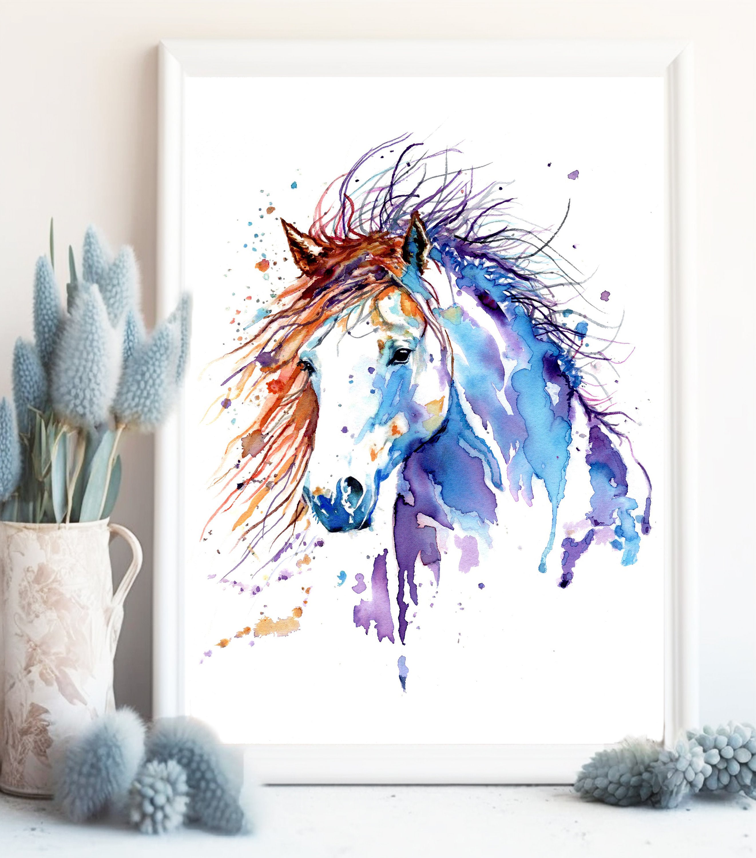 水彩画 馬 印刷可能なアート 馬のプリント ダウンロード 馬のポスター