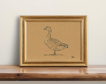 Original, NOT A PRINT - Goose drawing, Goose charcoal sketch, minimalist farmhouse art, pencil art Goose vintage style - Unframed art 5x7"