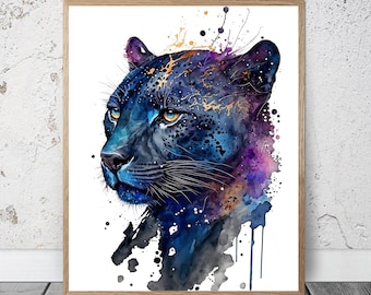 Black Panther Watercolor PRINTABLE ART Panther Print Download Panther Poster Gift Animals Decor Animal Painting Colorful Cat Nature Wall Art
