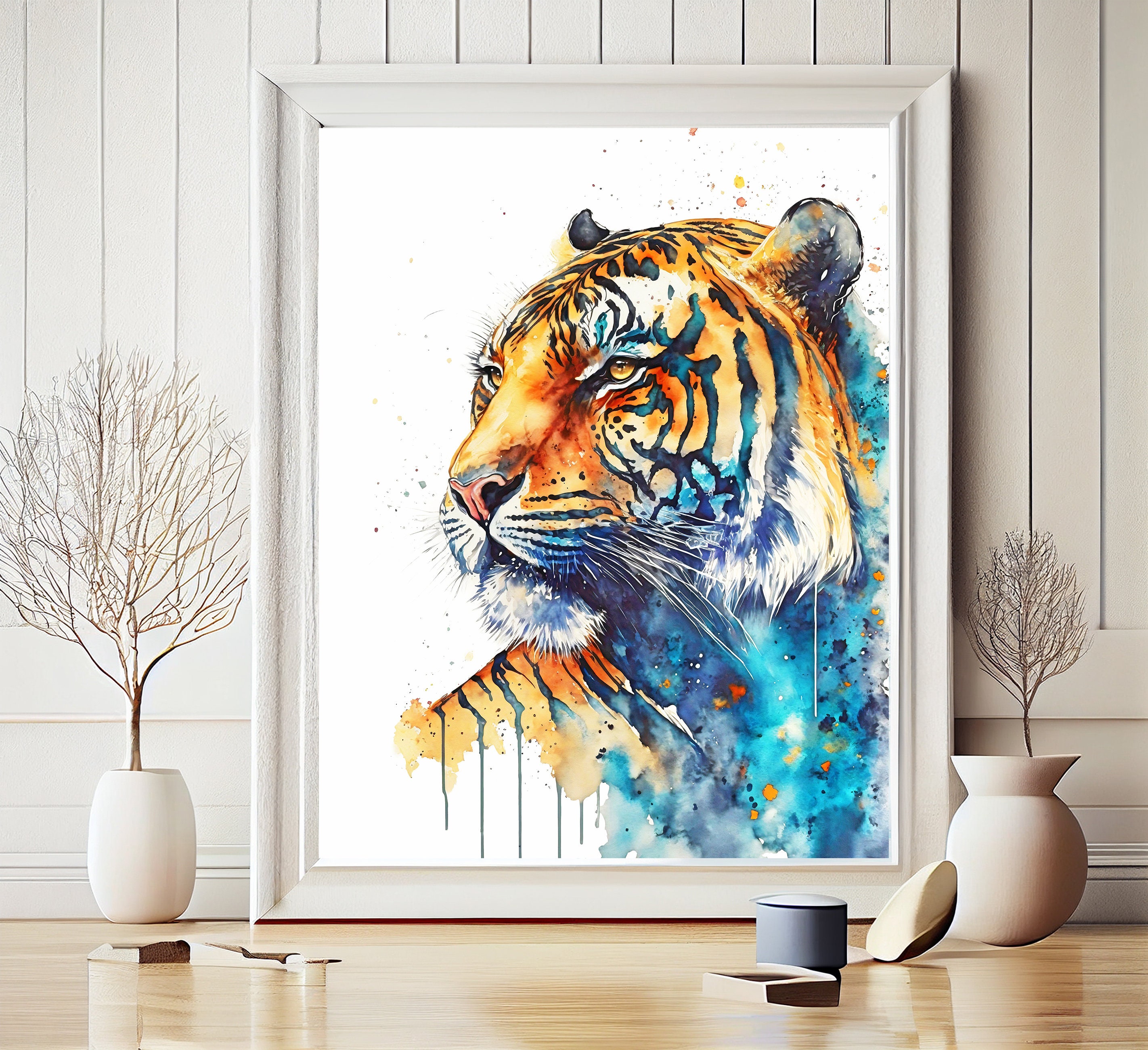 水彩画 虎 印刷可能なアート 虎プリント 即時ダウンロード 虎ポスター