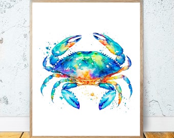印刷可能なカニ | デジタルダウンロード | カニアート、カニの水彩画