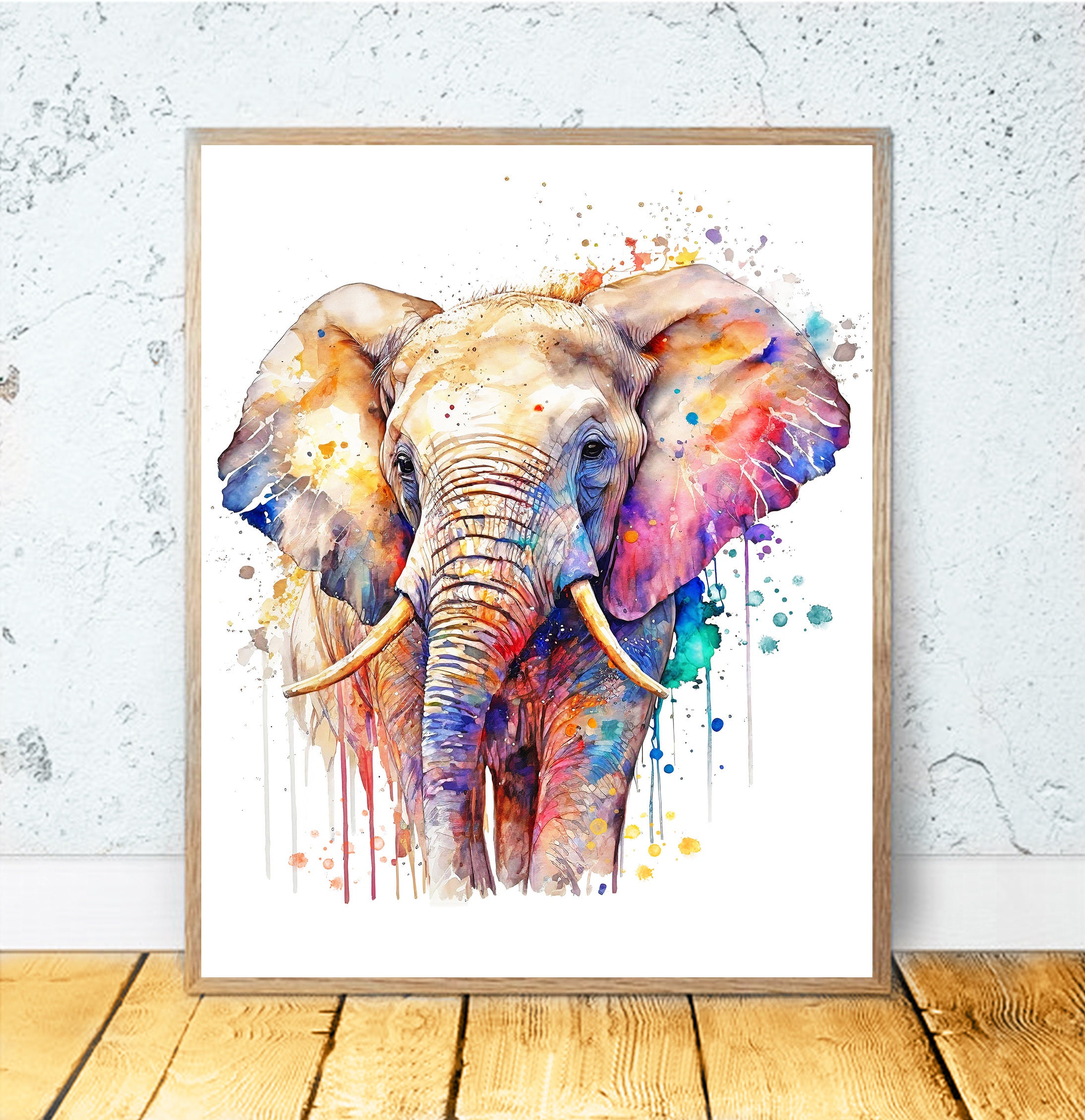 サファリ動物 水彩画 印刷可能なアート キリン シマウマ ゾウ プリント