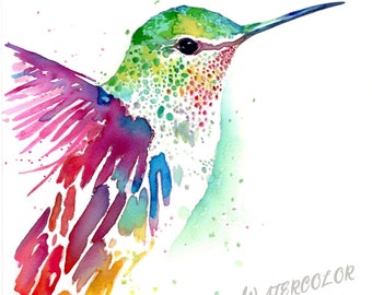 Hummingbird ORIGINAL WATERCOLOR Painting, Original Hummingbird Painting Watercolor Hummingbird Colibri Bird Decor, gift, watercolor bird art