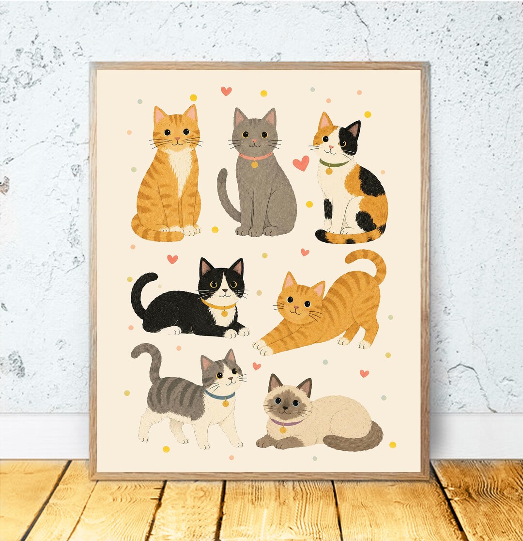 Cute Cat Nursery Wall Art, Cute Cat Print, Kitten Print Set, Funny Cats ...