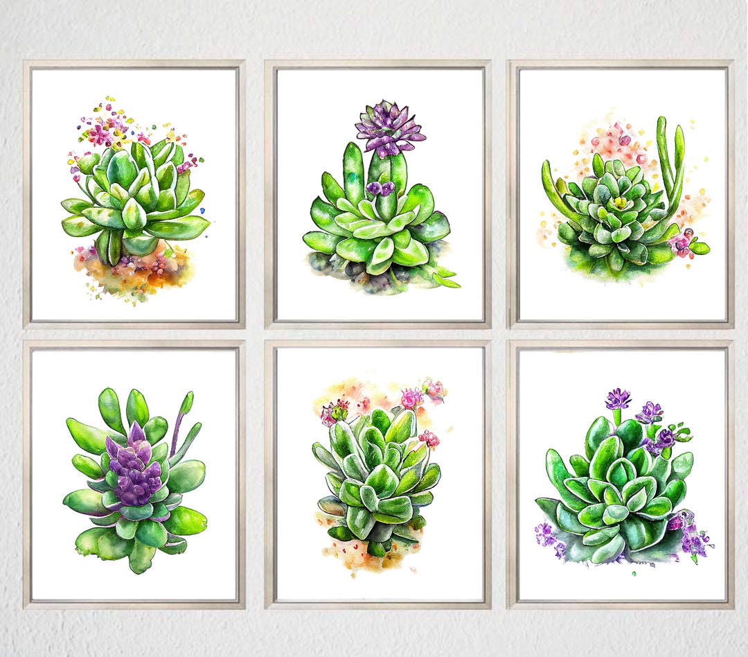 Set of 6 Watercolor Succulents PRINTABLE ART Succulent Print Succulent Poster Nursery Succulent ...