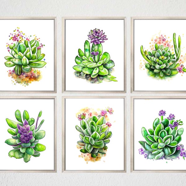 Set of 6 Watercolor Succulents PRINTABLE ART Succulent Print Succulent Poster Nursery Succulent Art Botanical Prints Plant Plants Garden