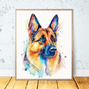 German Shepherd Watercolor PRINTABLE ART German Shepherd Painting Download Pet Print Dog Lover Gifts Nursery Animal Home Decor Dog Poster