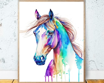 Watercolor Horse PRINTABLE ART Horse Print Download Horse Poster Gift Animals Decor Animal Painting Colorful Illustration, Nature Art #52