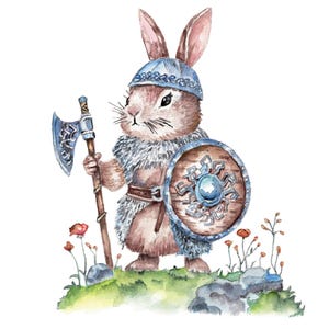 Viking Bunny- Funny Bunny PRINT Cute Animal Print Whimsical Bunny Painting Funny Animal Print Funny Animal Art Gift Pet Portrait Cute Art