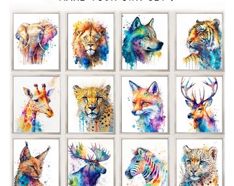 PRINTABLE Animals Watercolor Prints, Children Wall Art, Colorful Prints Nature Poster Gifts Animals Nursery Decor Safari Kids Room Decor