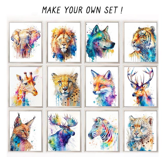 PRINTABLE Animals Watercolor Prints, Children Wall Art, Colorful Prints Nature Poster Gifts Animals Nursery Decor Safari Kids Room Decor