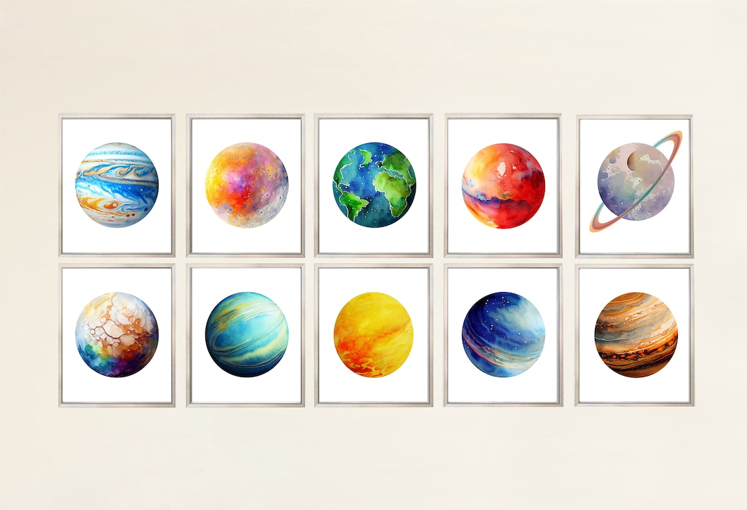 Solar System Set of 10 Watercolor Planets PRINTABLE ART Planet Space ...