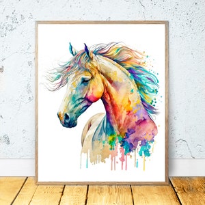 Watercolor Horse PRINTABLE ART Horse Print Download Horse Poster Gift Animals Decor Animal Painting Colorful Illustration, Nature Wall Art