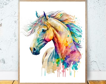 Watercolor Horse PRINTABLE ART Horse Print Download Horse Poster Gift Animals Decor Animal Painting Colorful Illustration, Nature Wall Art