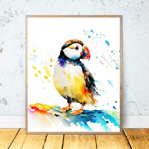 Puffin Watercolor PRINTABLE ART Puffin Print Puffin Download Puffin Poster Puffin Gifts Wall Decor Nursery Illustration Bird Painting #65