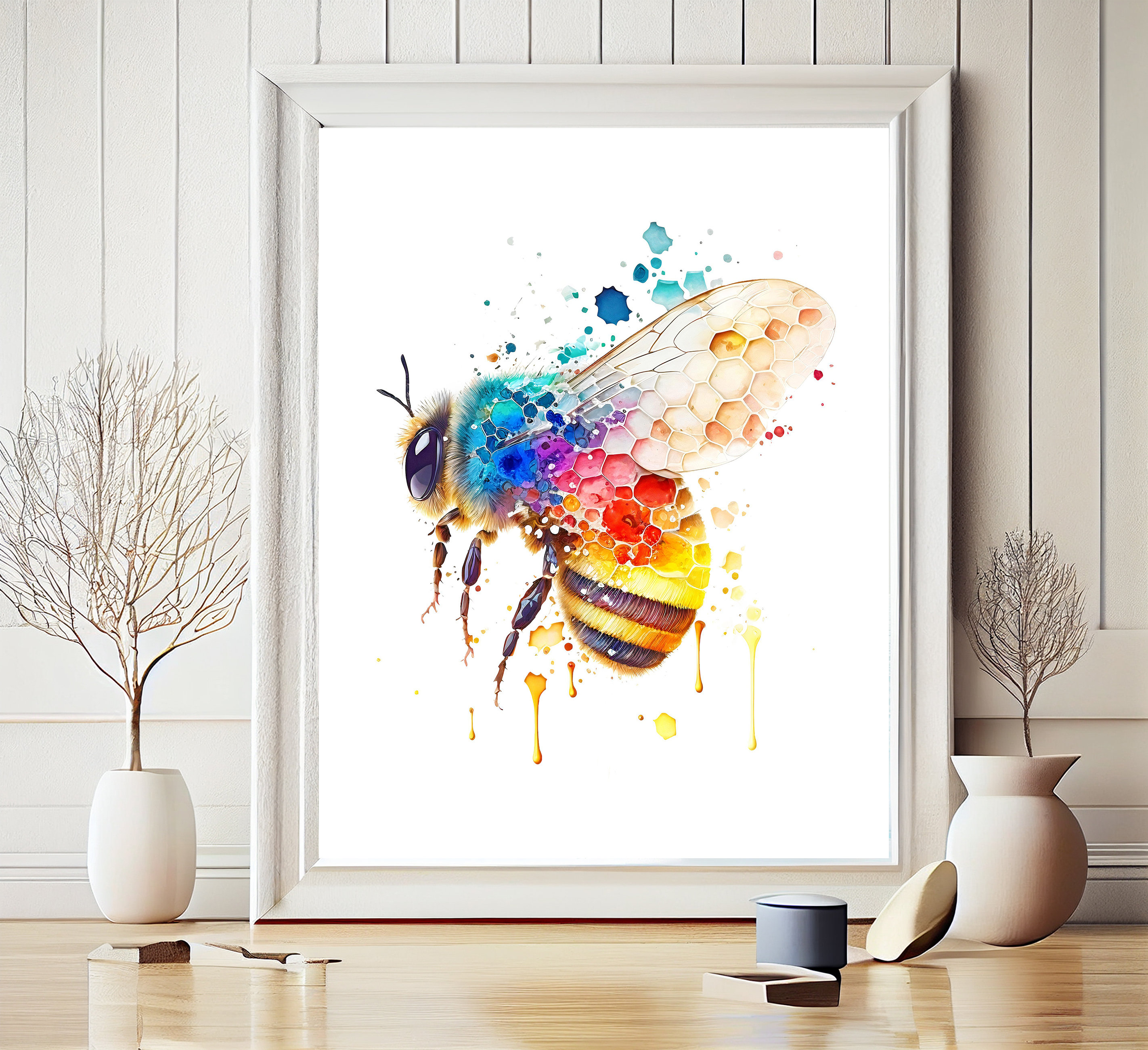 水彩画の蜂 印刷可能なアート ミツバチのプリント ポスター 壁飾り 蜂
