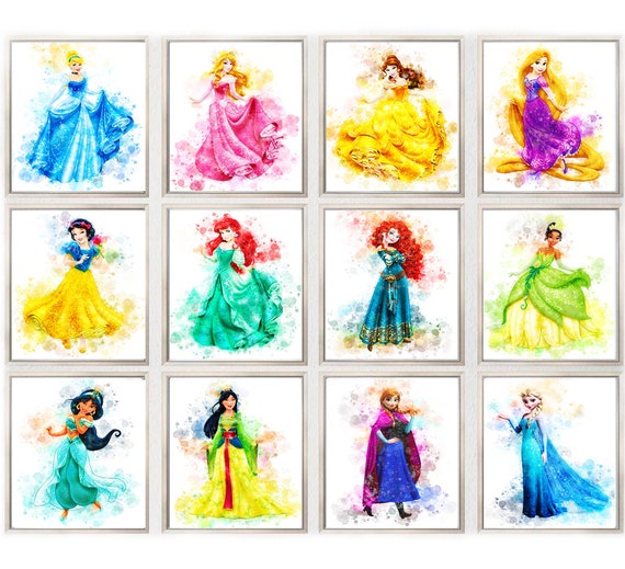 Set 12 Disney Princess PRINTABLE ART Watercolor Disney - Etsy