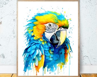 Macaw Print Watercolor PRINTABLE ART Bird Print Download Macaw Poster Parrot Print Art Gifts Wall Decor Nursery Decor Kids Room Decor