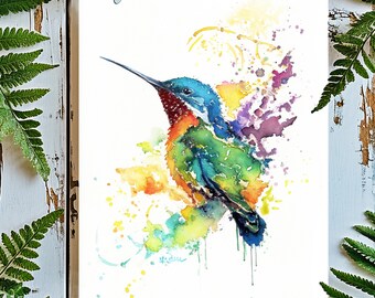 Hummingbird PRINTABLE ART from my Original Watercolor, Hummingbird Painting Hummingbird Print Colibri Bird Decor Gift Bird Wall Decor Nature