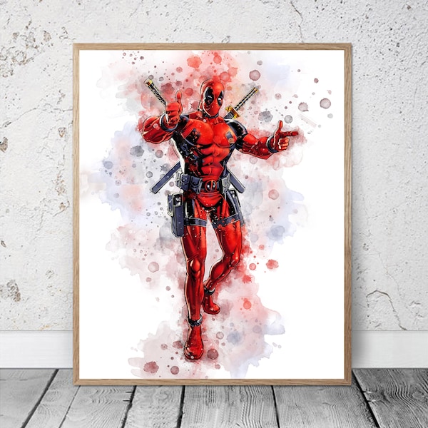 Deadpool PRINTABLE ART Deadpool Poster Deadpool Print Art Superhero Marvel Avengers  Decor Deadpool Watercolor gift download boys nursery