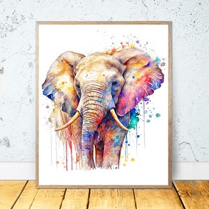 Watercolor Elephant PRINTABLE ART Elephant Print Download Elephant Poster Wildlife Gift Animals Decor Nursery Animal Painting Colorful #51