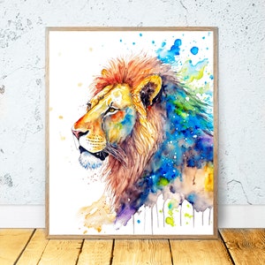 Watercolor Lion PRINTABLE ART Lion Print Instant Download Lion Poster Safari Gift Animals Decor Nursery Animal Painting Colorful Lion #27