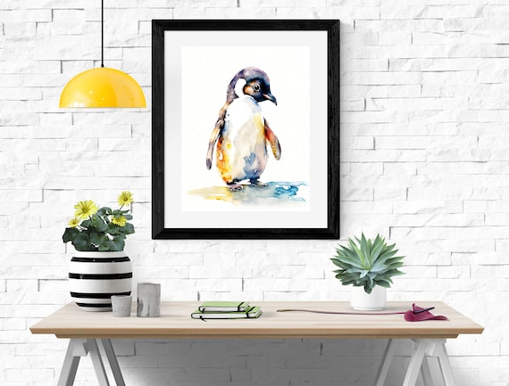 赤ちゃんペンギンの水彩画 印刷可能なアート ペンギンプリント 即時