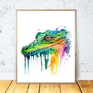 Watercolor Crocodile PRINTABLE ART Alligator Print Instant Download Crocodile Poster Wildlife Gift Animals Decor Animal Painting Colorful