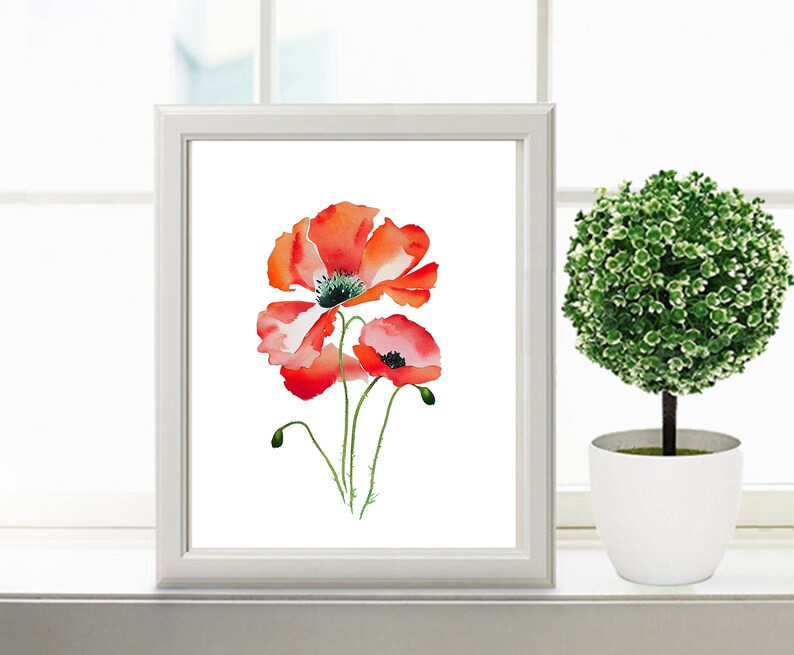 Watercolor Poppy PRINTABLE ART Poppy Print Poppy Poster Poppies Wall ...
