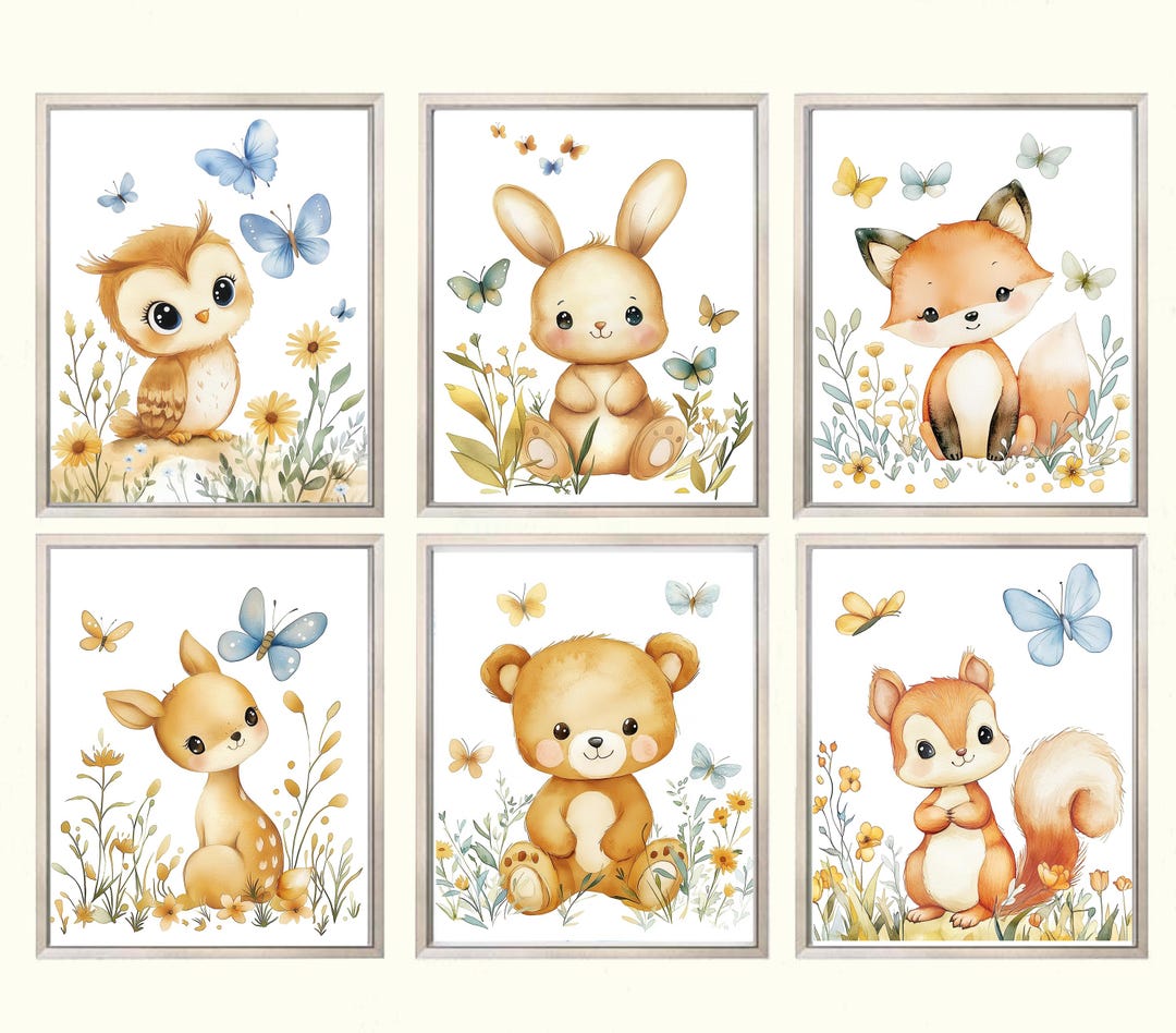 Set of 6 Woodland Nursery Prints Baby Animals PRINTABLE WALL ART Baby ...