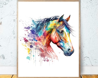 Watercolor Horse PRINTABLE ART Horse Print Download Horse Poster Gift Animals Decor Animal Painting Colorful Illustration, Nature Wall Art