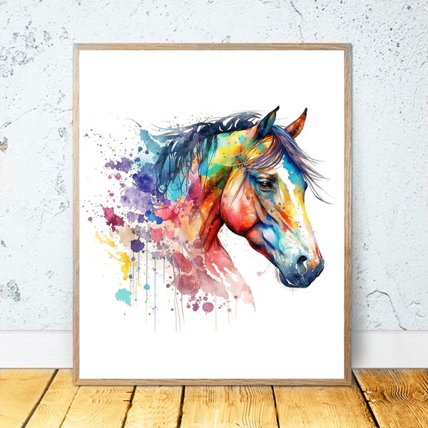 Watercolor Horse PRINTABLE ART Horse Print Download Horse Poster Gift Animals Decor Animal Painting Colorful Illustration, Nature Wall Art